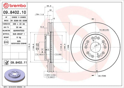 Brembo 09.8402.11 Brake Disc Front UV Coated Lexus — Brake Rotors & Drums