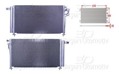 Wisco 3143534-00 A/C Condenser 615X360x20 Kia Rio 2 1.4 1.6 Cvvt 2005-2011