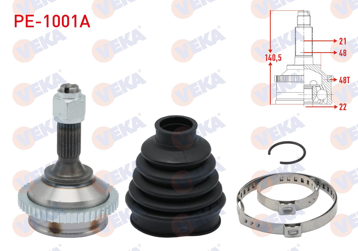 Veka PE-1001A CV Joint Left-Right Front Outer Peugeot 206 (2A / C) 1.6i 16V ABS li 48 Outer Intern — Axles, CV Joints & Boots