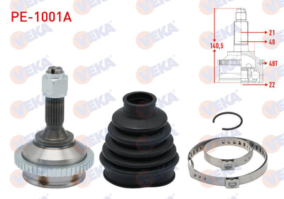 Veka PE-1001A CV Joint Left-Right Front Outer Peugeot 206 (2A / C) 1.6i 16V with ABS 48 Outer Inte — Axles, CV Joints & Boots
