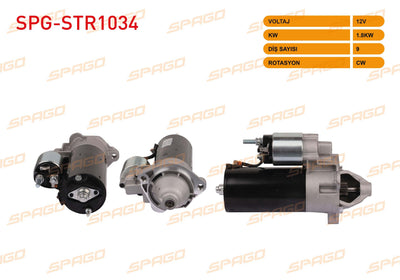 SPAGO SPG-STR1034 Starter Motor 12V 1.8Kw 9 Outer Cw (Str3115) Passat 96-05 / A4 00-08-A6 97-05 / Super — Starting & Charging