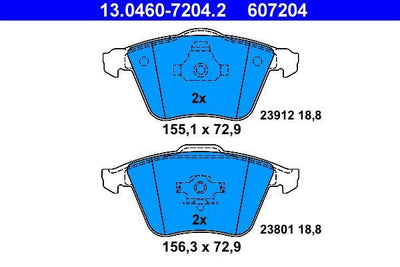 ATE 13.0460-7204.2 Brake Pad Front without Connector Vectra C-A4-A6-A8-Exeo-Focus-Mazda 3-S40 II-V50-C30 02- — Brake Pads