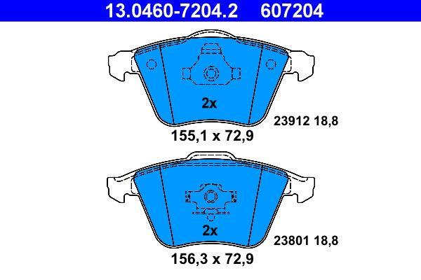 ATE 13.0460-7204.2 Brake Pad Front without Connector Vectra C-A4-A6-A8-Exeo-Focus-Mazda 3-S40 II-V50-C30 02- — Brake Pads