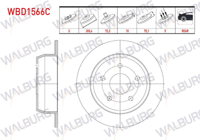 WALBURG WBD1566C Brake Disc Rear Straight Coated 5 Bjn 304, 8X10x72 and 2 more models — Brake Rotors & Drums