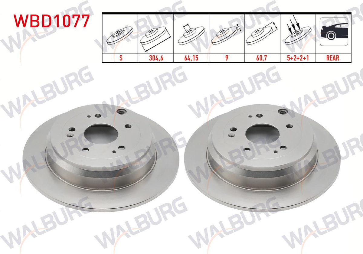 WALBURG WBD1077 Brake Disc Rear Straight 5 Bjn 304, 6X9x64 and 2 more models — Brake Rotors & Drums