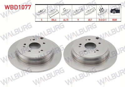 WALBURG WBD1077 Brake Disc Rear Straight 5 Bjn 304, 6X9x64 and 2 more models — Brake Rotors & Drums