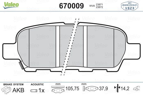 Valeo 670009 Brake Pad Rear Qashqai X-Trail 08- — Brake Pads