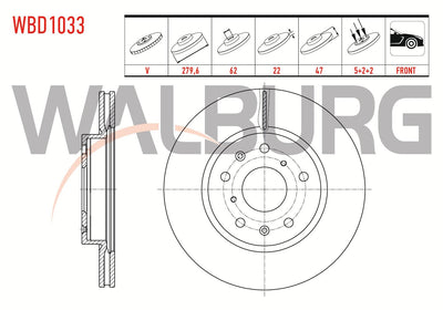 WALBURG WBD1033 Brake Disc Front Air 5 Bjn 279,6X22x62x47 Suzuki Sx4 1.6 2006-2013 / Sx4 1.5 Vvt-I 5 2 — Brake Rotors & Drums