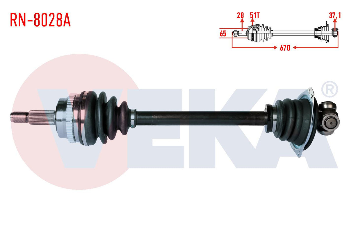 Veka RN-8028A Complete Axle Left Front Renault Master II (Fd) 2.5 D S8u ABS li 51 Outer Length 670 mm 1998-2010