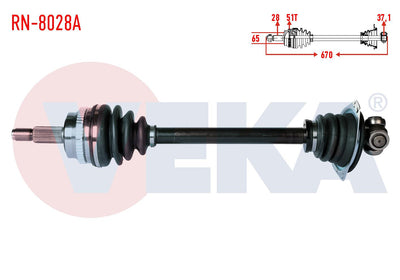 Veka RN-8028A Complete Axle Left Front Renault Master II (Fd) 2.5 D S8u with ABS 51 Outer Length 6 — Axles, CV Joints & Boots