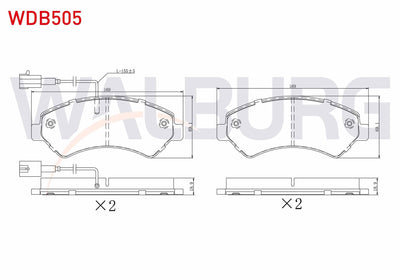 WALBURG WDB505 Brake Pad Front Pair with Connector Fiat Ducato III 2006-/ Peugeot Boxer III 2006-/ Citroen Jumpe — Brake Pads