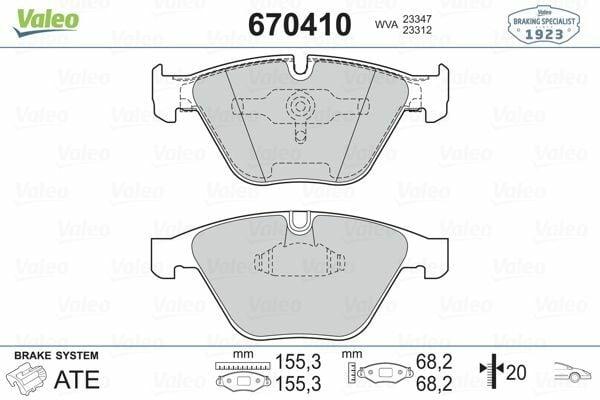 VALEO 670410 Brake Pad Set - Front Brake Pads for 7S-E65-E66
