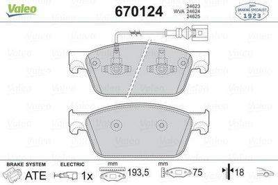 Valeo 670124 Brake Pad Front Volkswagen Transporter T5/T6 1.9 2.0 TDI 03> — Brake Pads