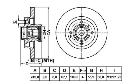 MGA 50160 Brake Disc Rear Straight 249-4 (Peugeot: 207 307 06-/Citroen: C4 04-11) — Brake Rotors & Drums