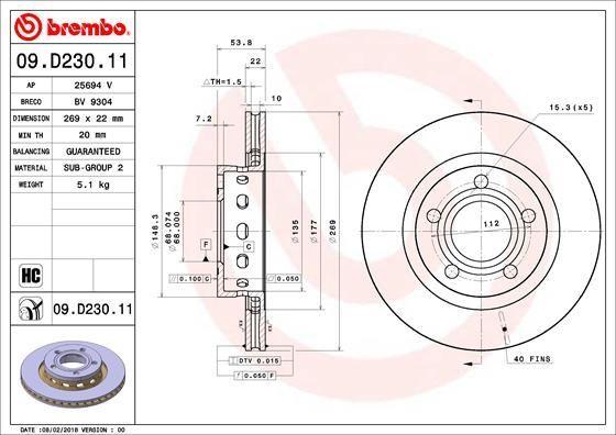 Brembo Brake Discs 09.D230.11 - Performance for VW Passat & Audi A6 — Brake Rotors & Drums