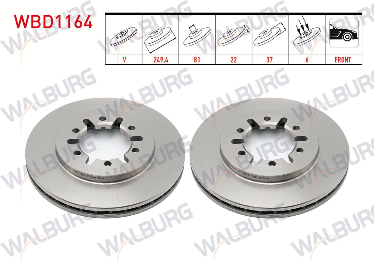 WALBURG WBD1164 Brake Disc Front Air 6 Bjn 249,4X22x81x37 Nissan Pick Up (D21) 2.5 D 1985-1998 / Pick — Brake Rotors & Drums