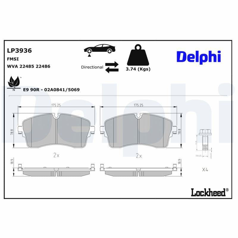 Delphi LP3936 Brake Pad Discovery Sport 15 > (L550) New Range Rover Evoque 19 > Evoque 12 > — Brake Pads