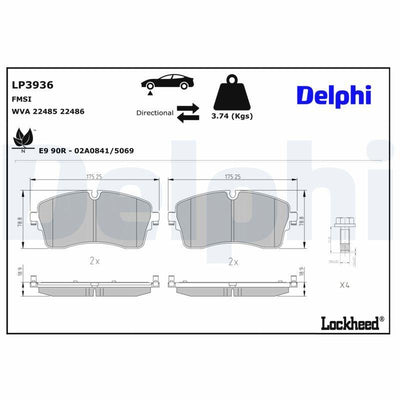 Delphi LP3936 Brake Pad Discovery Sport 15 > (L550) New Range Rover Evoque 19 > Evoque 12 > — Brake Pads