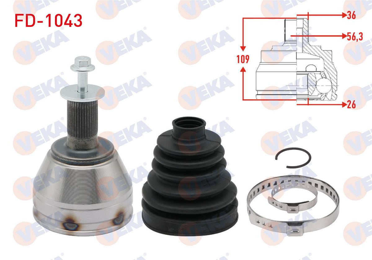 Veka FD-1043 CV Joint Left-Right Front Outer Ford C-Max I 1.6 TDCi 36X26x56 — Axles, CV Joints & Boots