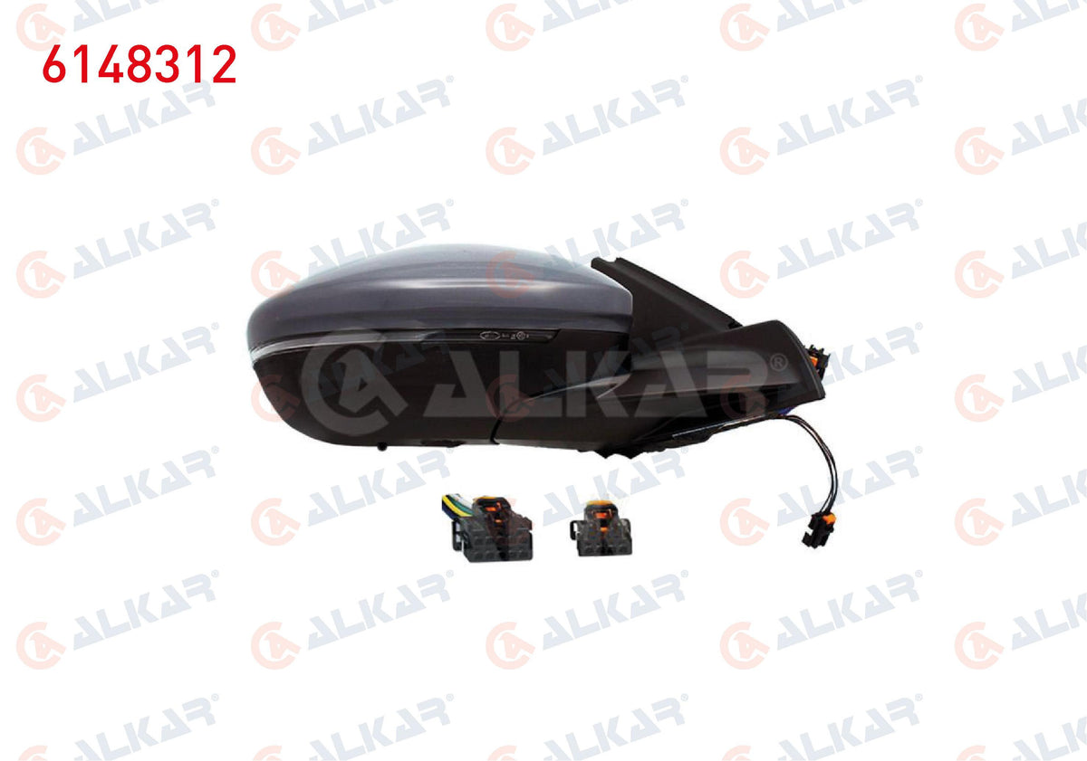 Alkar 6148312 Outer Rear View Mirror Right Electric Heated Primed Automatic Folding with Turn Sig — Tail, Signal & Reflectors