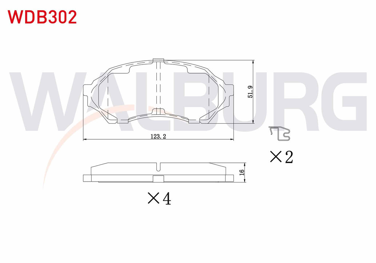 WALBURG WDB302 Brake Pad Front Mazda 323 VI (Bj) 1.4i 16V 1998-2004 / 323 VI (Bj) 1.5i 16V 1998-2004 / 323 VI (B — Brake Pads
