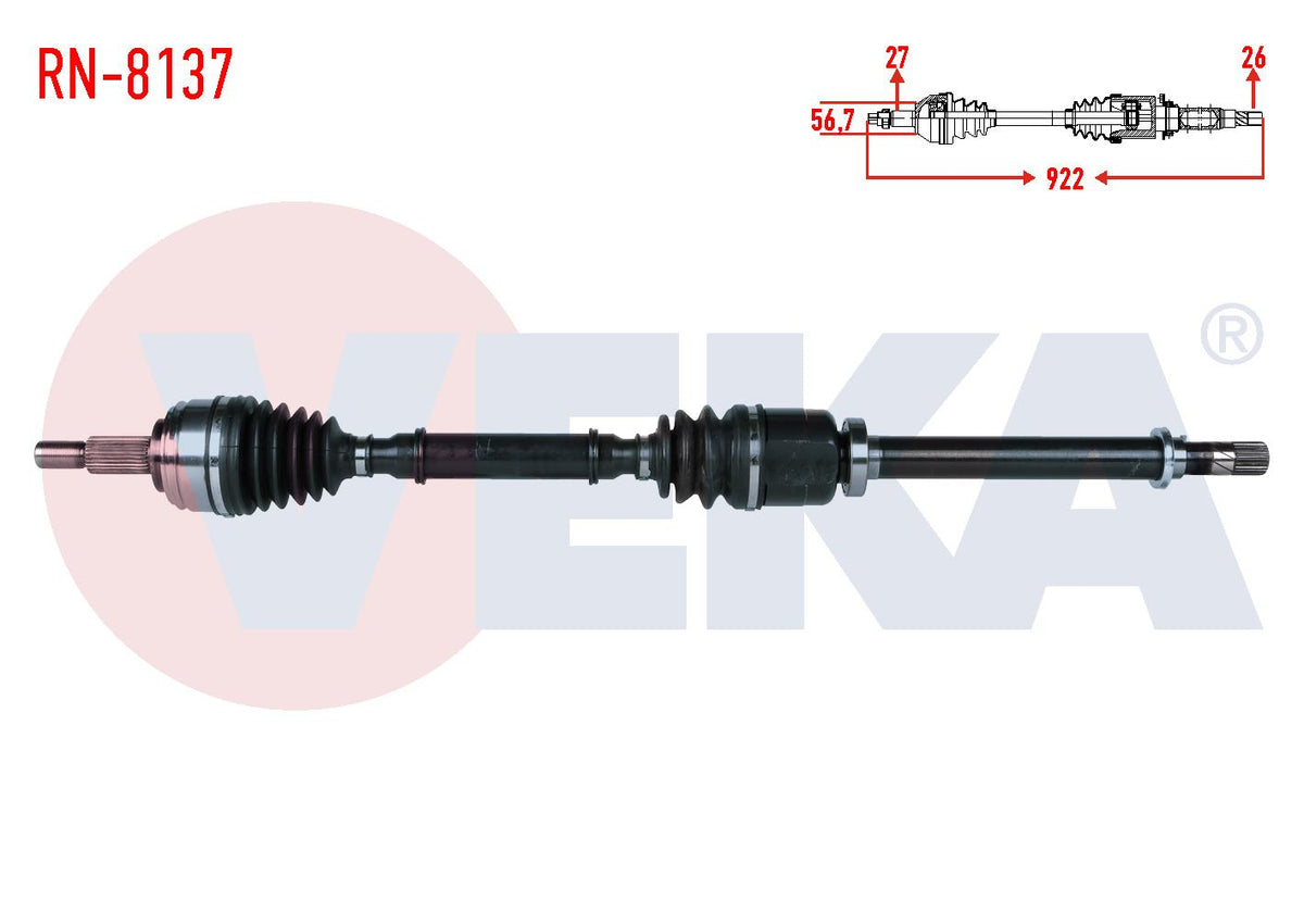 Veka RN-8137 Complete Axle Right Front Renault Kangoo (Kw0 / 1) 1.5 dCi 105 Hp 6 Gear Length 922mm — Axles, CV Joints & Boots