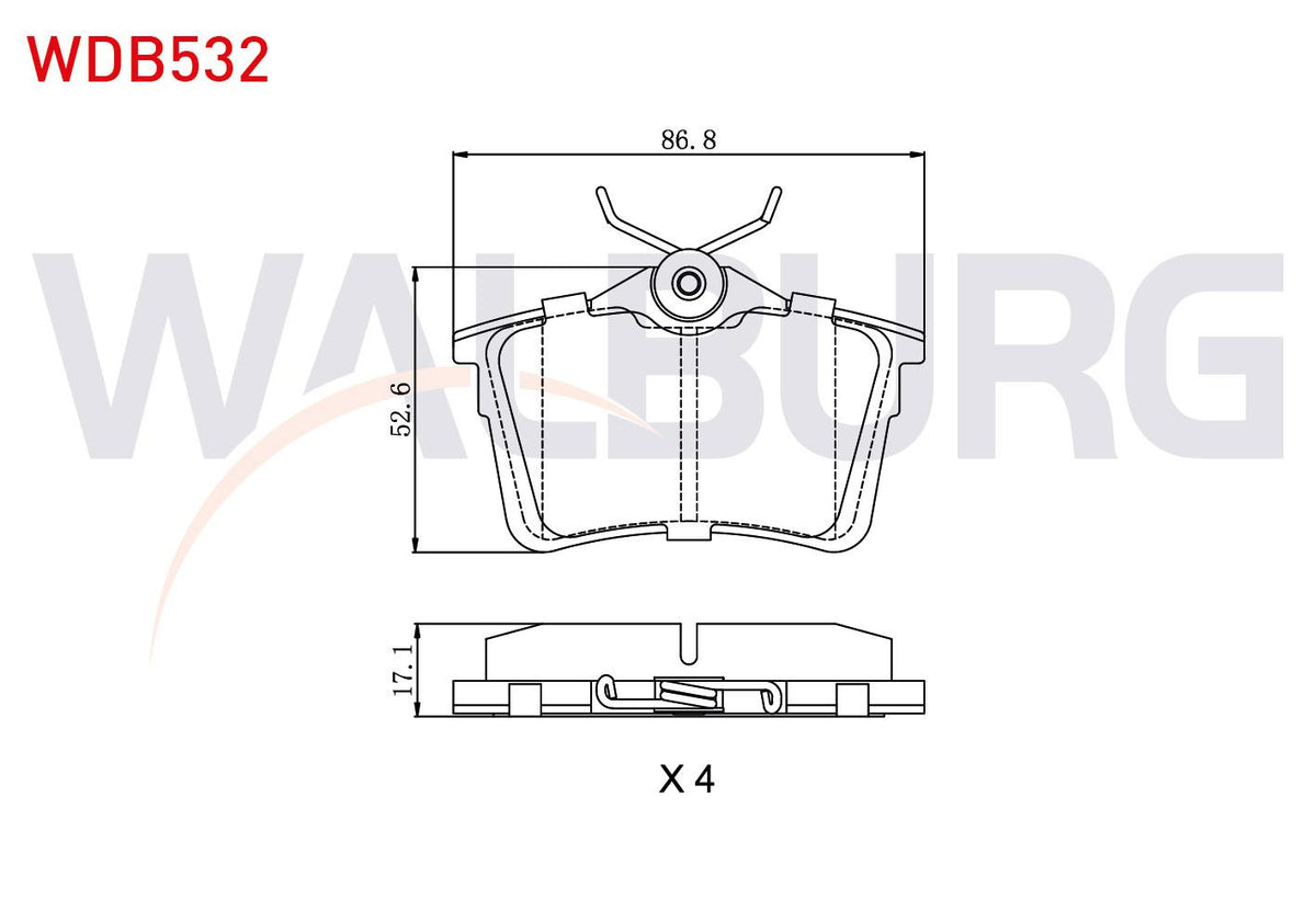 WALBURG WDB532 Brake Pad Rear Peugeot Partner 1.6 HDi 2008-/ 308 (4A — Brake Pads
