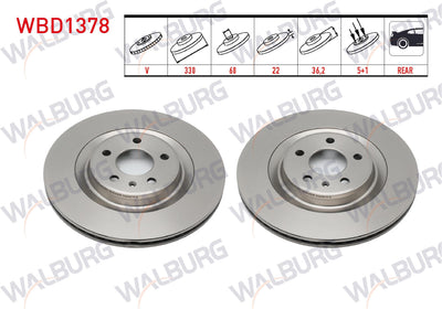 WALBURG WBD1378 Brake Disc Rear Air 5 Bjn 330X22x68x36 — Brake Rotors & Drums