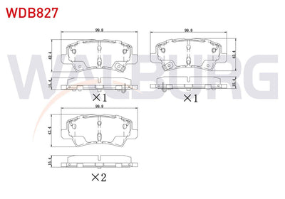 WALBURG WDB827 Brake Pad Rear with Wear Indicator Kia Picanto (Ja) 1.0 MPI-1.25 MPI 2017 — Brake Pads