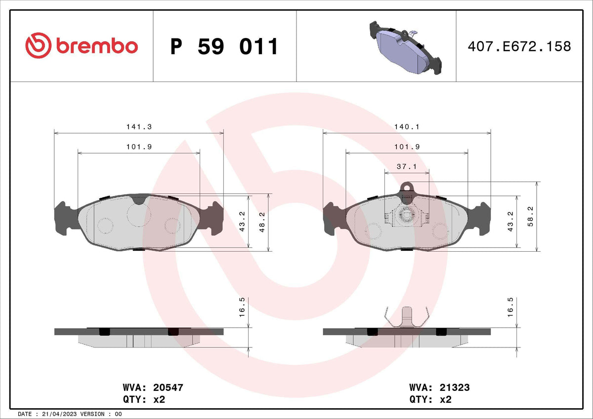 Brembo P59011 Brake Pad Front (Opel Corsa B /Tigra) — Brake Pads