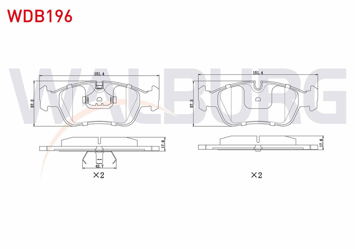 WALBURG WDB196 Brake Pad Front BMW 3 Series (E36) 316 i 17.50mm 1990-1998 — Brake Pads