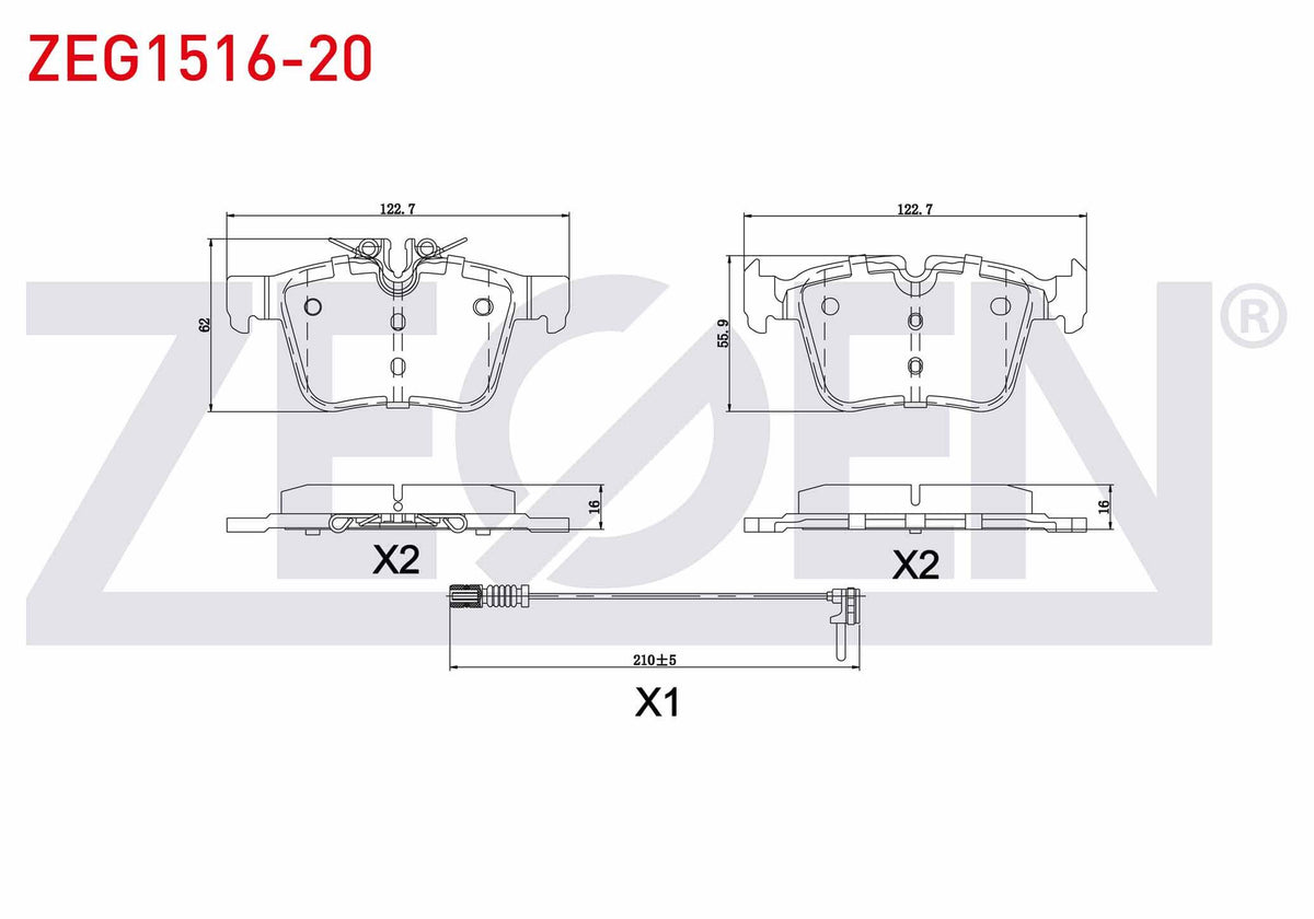 Zegen ZEG1516-20 Brake Pad with Connector Rear Mercedes C Series (W205) C 200 Bluetec 2014-/ C 220 Bluetec 2014 — Brake Pads