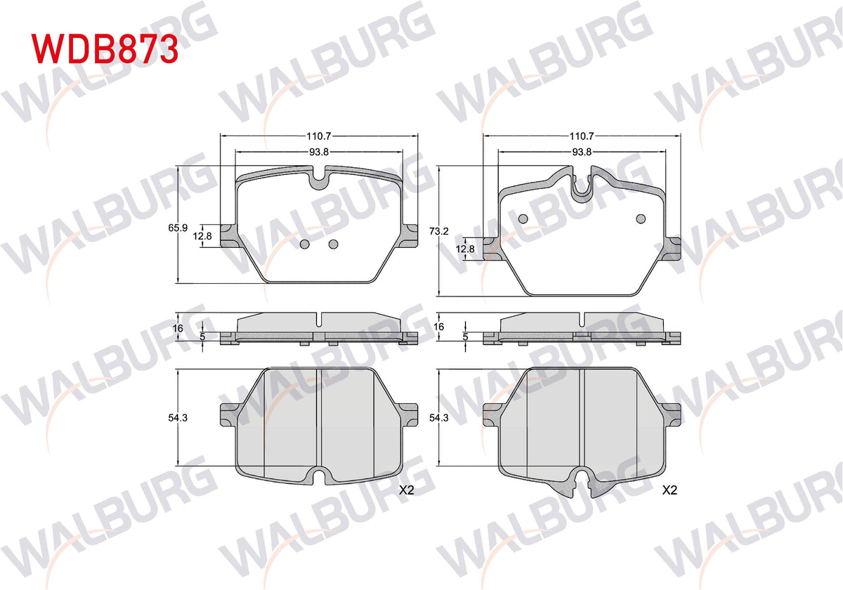 WALBURG WDB873 Brake Pad Rear with Wear Indicator BMW 3 Series (G20) 2018-/ 4 Series (G22) 2019-/ Z4 (G29) 2019 — Brake Pads