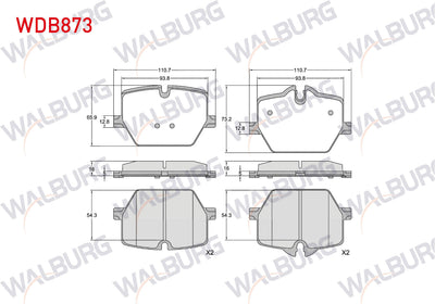 WALBURG WDB873 Brake Pad Rear with Wear Indicator BMW 3 Series (G20) 2018-/ 4 Series (G22) 2019-/ Z4 (G29) 2019 — Brake Pads