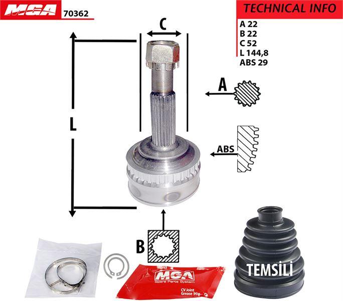 MGA 70362 CV Joint Outer ABS Equipped 29D (Opel: Vectra A / Astra F / Kadet 1.4 1.6 91-95) 22×22×5 — Axles, CV Joints & Boots