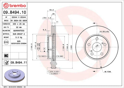 Brembo 09.B494.11 Brake Disc Front UV Coated Toyota — Brake Rotors & Drums