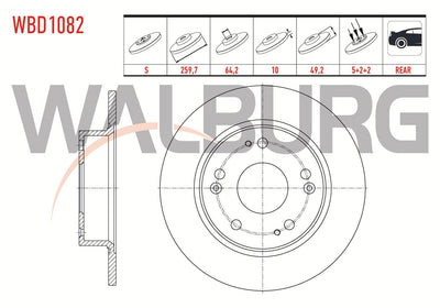 WALBURG WBD1082 Brake Disc Rear Straight 5 Bjn 259, 7X10x64 and 2 more models — Brake Rotors & Drums