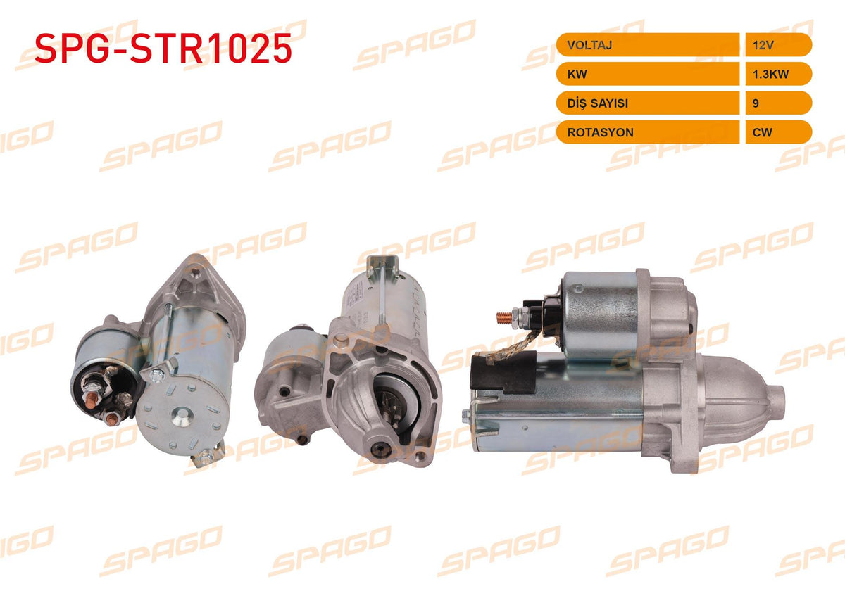 SPAGO SPG-STR1025 Starter Motor 12V 1.3Kw 9 Outer Cw (Str3300) Astra H J-Corsa C D-Combo / Doblo-Linea — Starting & Charging