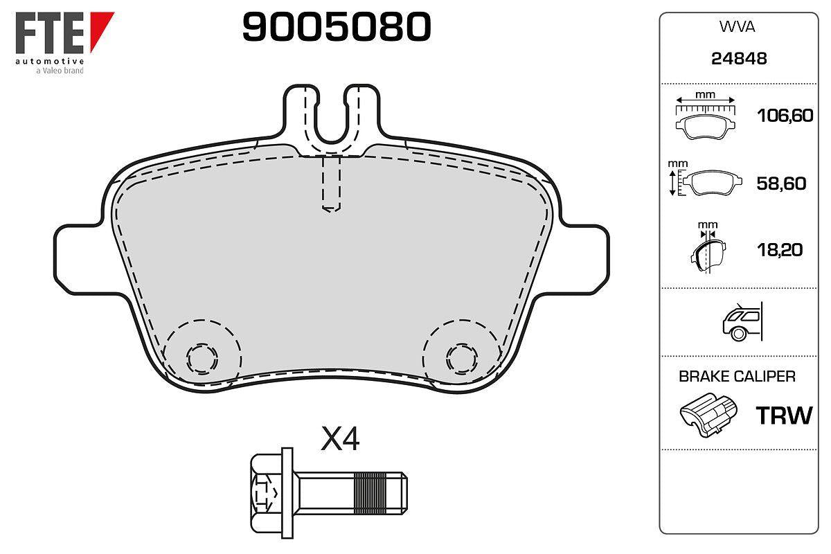 Fte 9005080 Rear Brake Pad. W117-176-246. Wva24848 — Brake Pads