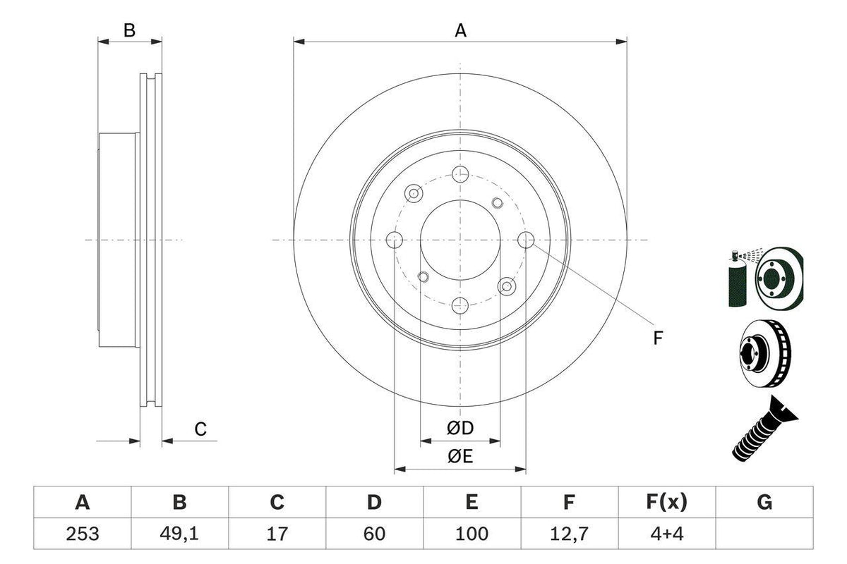 Bosch 0986479E75 Brake Disc Opel Agila A 253mm (Air) Front | Set of 2