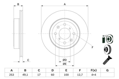 Bosch 0986479E75 Brake Disc Opel Agila A 253mm (Air) Front — Brake Rotors & Drums