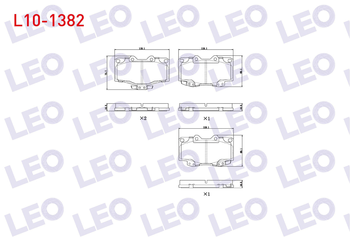 LEO L10-1382 Brake Pad Front Toyota HI-Lux Pick Up (_N_) 2.4 D 1983-2005 / HI-Lux Pick Up (_N_) 2.5 D 1983-2005 — Brake Pads