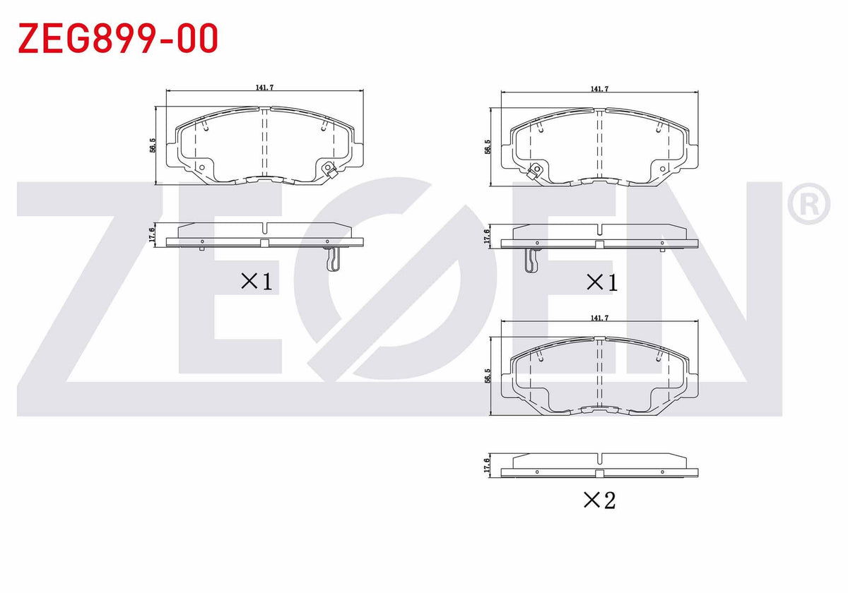 Zegen ZEG899-00 Brake Pad Front with Wear Indicator Cable Drilled Honda Civic X (Fc) 1.6i 2016-/ Cr-V II 2.0i 20 — Brake Pads