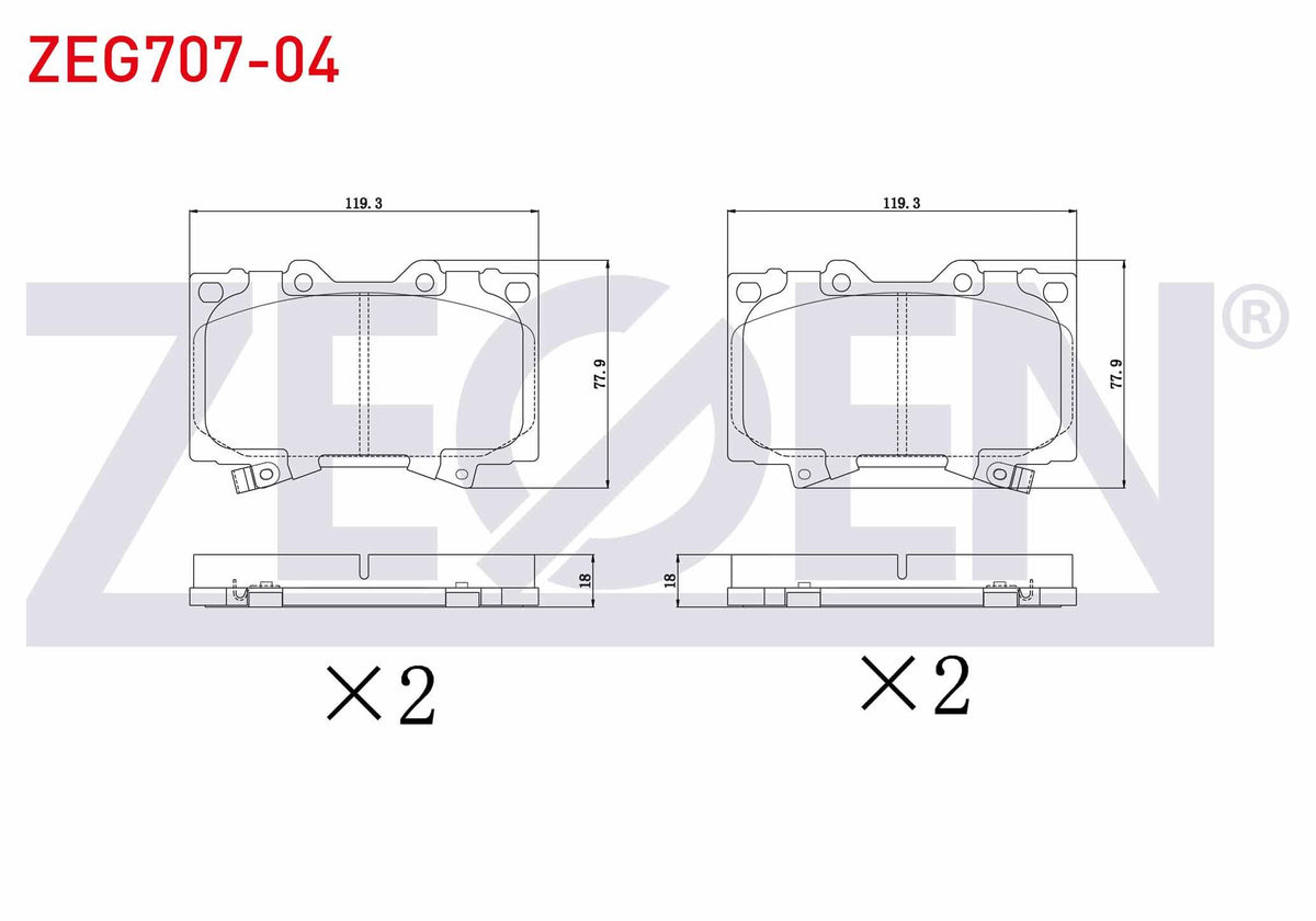 Zegen ZEG707-04 Brake Pad Front Toyota Land Cruiser 100 (Uzj100) 4.2 TD 1998-2007 / Land Cruiser 100 (Uzj100) 4. — Brake Pads