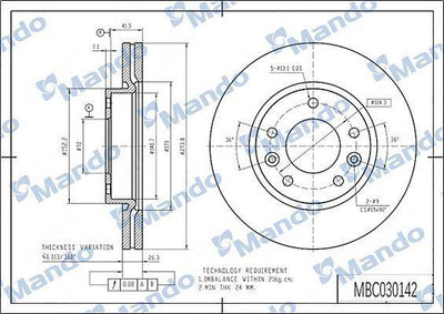 Mando MBC030142 Brake Disc for Kia Carnival (1998-2006) — Brake Rotors & Drums