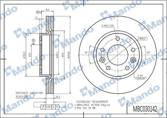 Mando MBC030142 Brake Disc for Kia Carnival (1998-2006) — Brake Rotors & Drums