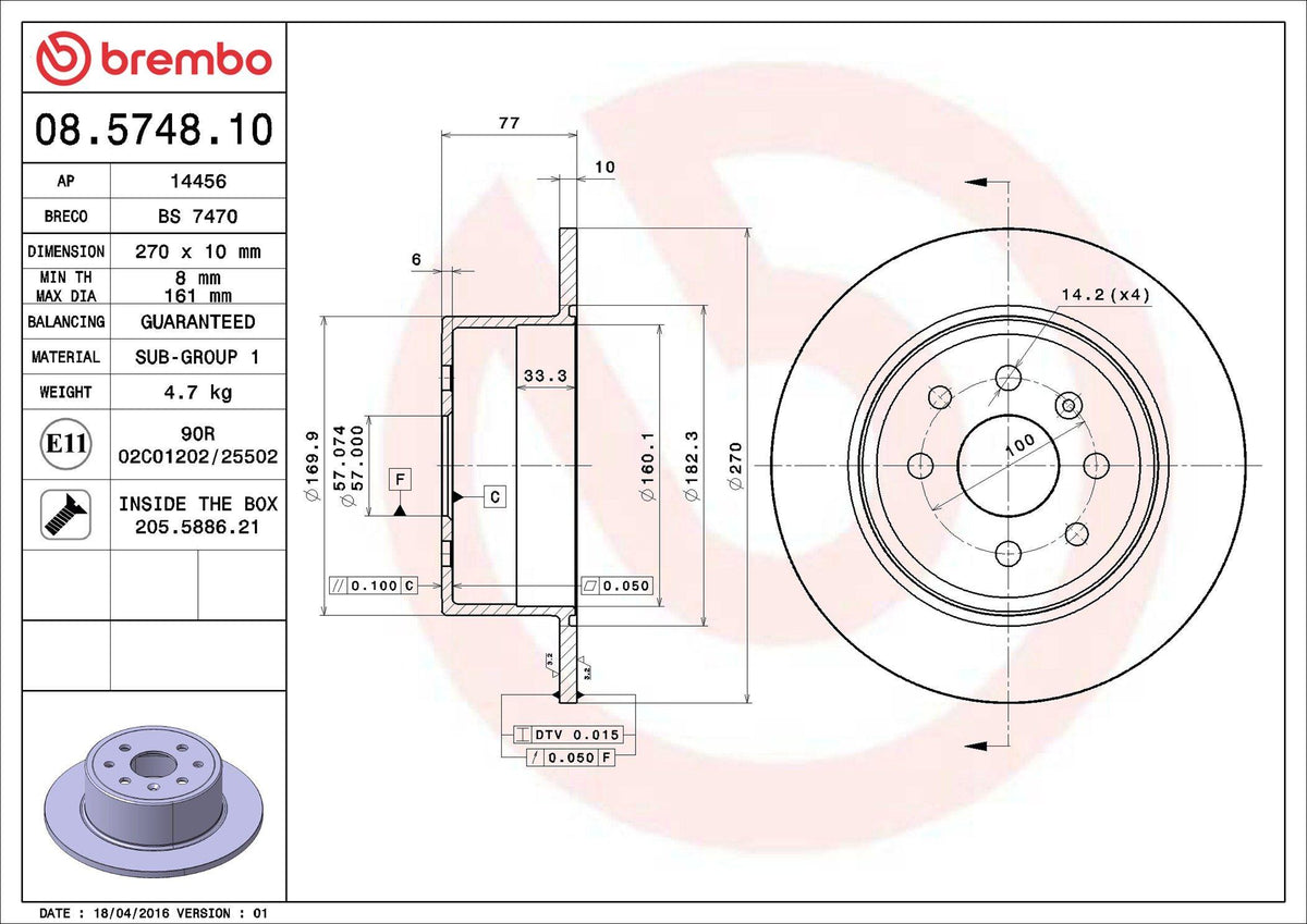 Brembo 08.5748.10 Brake Disc Rear Standard Opel — Brake Rotors & Drums