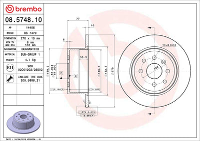 Brembo 08.5748.10 Brake Disc Rear Standard Opel — Brake Rotors & Drums