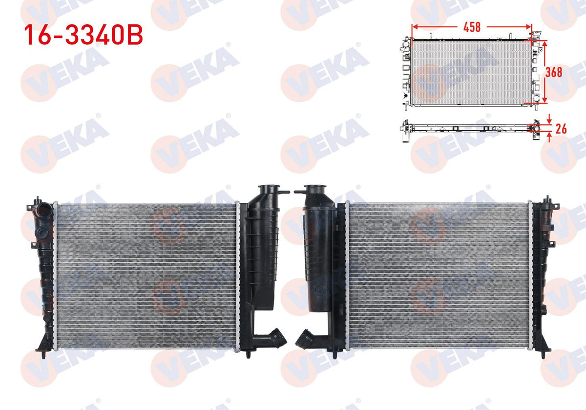 Veka 16-3340B Su Radiator Brazing Citroen Xsara 1.4-1.6-1.8 1997-2005 / Peugeot 306 1.4i-1.6i 1993-2002 — Radiators & Fans