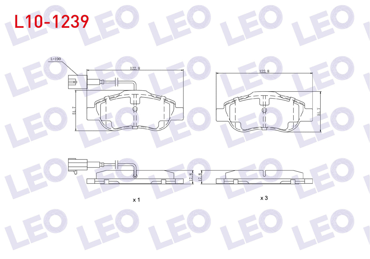 LEO L10-1239 Brake Pad Front with Connector Fiat Fiorino 1.3 Mjt 2007-/ Linea 1.3 Mjt 2007-/ Linea 1.4 2007-/ Do — Brake Pads